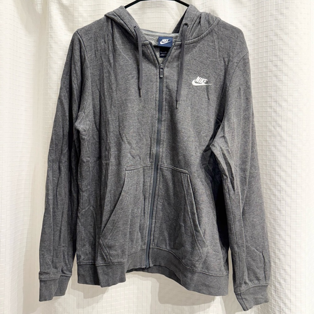 Nike Charcoal Gray Zip Hoodie with White Swoosh
